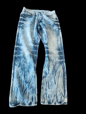 Blacksmith Tie-Dye Wash Flared Jeans - Blue White 32x32